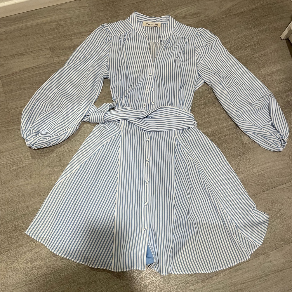NWT Taylor Long Sleeve V-Neck Striped Tie Waist Fit and Flare Dress sz 10